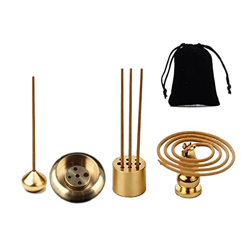Skmihjl Copper Incense Burner Incense Cone Holder Coil Incense Holder Incense Stick Holder, Nine-Hole Mini Brass Incense Holder Drum-Shaped/Water Drop/Gourd Incense Burner,4 Styles (Golden) #TOP16