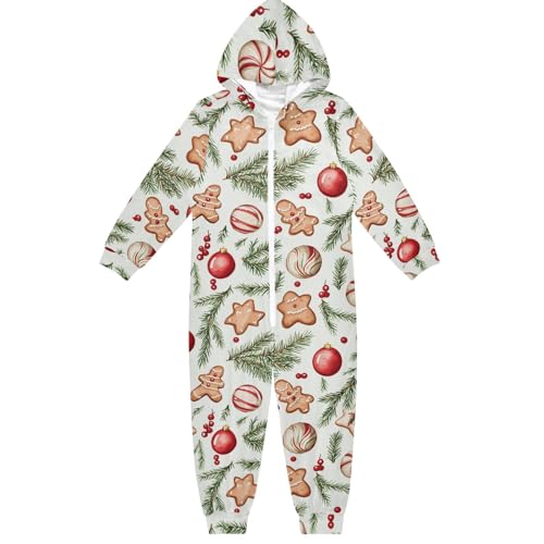 CHIFIGNO Lindo mameluco de galletas de Navidad con luces rojas para niños, overol novedoso de una pieza, disfraz de fiesta de cosplay para niños, niñas, niños, 4T