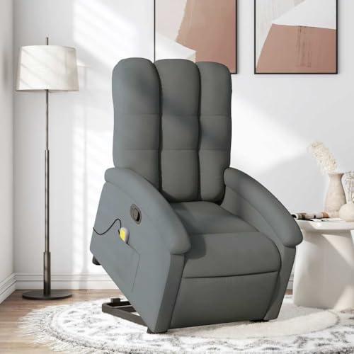 KTHLBRH Silla de Masaje Reclinable con Elevación Eléctrica y Función de Vibración, 6 Puntos de Masaje, Tela Gris Oscuro, Inclinación Manual de 135 Grados, Estructura Sólida de Madera