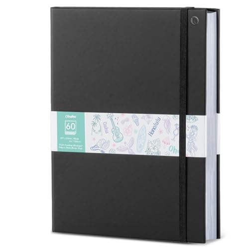 Ohuhu A4 Carnet de Dessin - Anti-traçage Recto-Verso, Papier Lisse 150 g/m², 60 Feuilles/120 Pages - Reliure Rigide en PU, Pour Marqueurs à Alcool, Aquarelle & Manga/Illustration