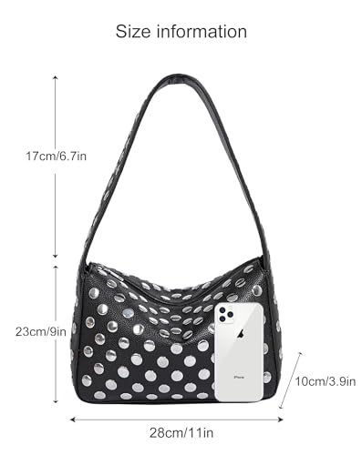 Studied Purses Y2K Black Shoulder Bag – 90s Punk Vegan Leather Handbag for Women, Designer Streetwear Purse4