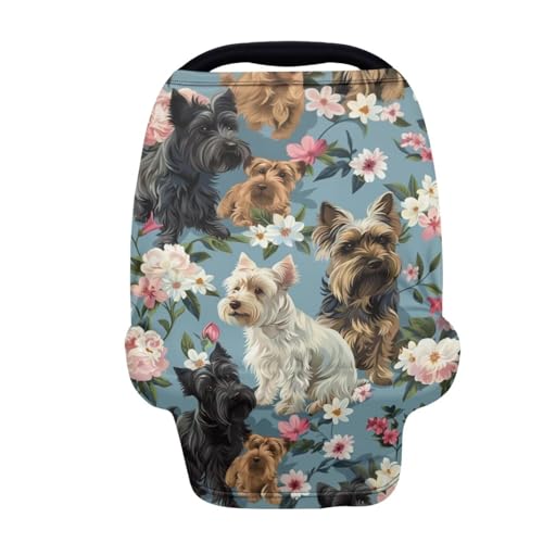 Image of Youngerbaby Dog Flower Car Seat Canopy Nursing Cover Multi Use Baby Stroller and Carseat Cover Breastfeeding Nursing Covers
