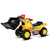 HONEY JOY Kids Push and Ride Racer, Ride on Excavator w/Steering Wheel, Under Storage Box, Manual...