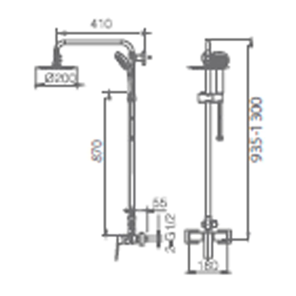 IMEX | Columna de ducha con grifo monomando | Rociador Cuadrado acero inox. S.304 20x20 cm | Extraplano Antical Acabado Negro Mate