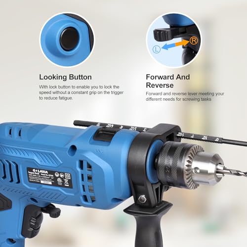 G Laxia Trapano A Percussione 550W 3000RPM, Impugnatura Girevole 360°, Mandrino 13Mm, Profondimetro, Martello Trapano Funziona 2 In 1, Trapano Potente Velocità Variabile - 4
