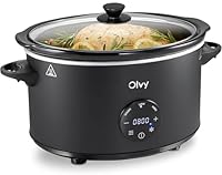 Olvy Slow Cooker - Casseruola digitale da 6 l, con timer, touch screen, funzione di scongelamento, timer 24 ore, 3 livelli, famiglia Meal Prep