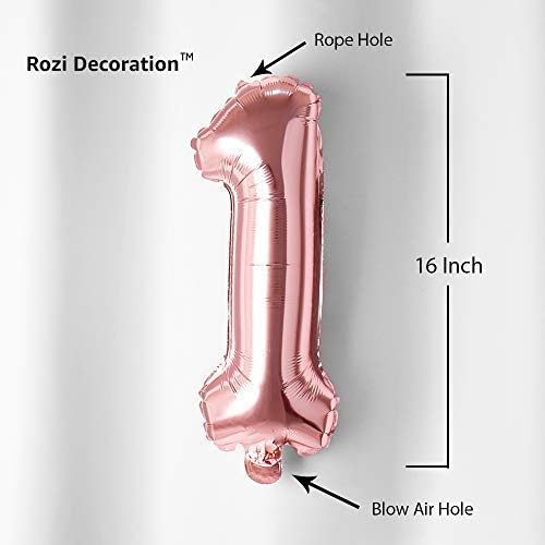 Image of Rozi Decoration Foil 16 Inch Rose Gold Colour 1 Number For Birthday Decoration | 1st Anniversary Decoration Items | 1 Number Helium Balloon Decoration Pack of 1 Pcs