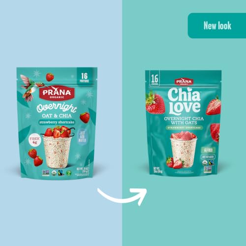 Image of Chialove Organic Overnight Chia with Oats Strawberry Shortcake | 28 oz Bags - 2 Pack | Rich in Fiber & Protein, Vegan, Non-GMO | Ready to Eat Breakfast