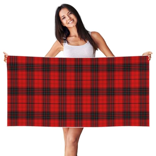 HJLUUFT Toallas de playa con estampado a cuadros rojos y negros, toalla suave y absorbente para playa, piscina, baño, toalla...
