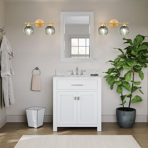 Image of Gold Bathroom Light Fixtures Vanity Wall Light Over Mirror 2-Lights Green Glass Wall Sconces Mid Century Wall Mount Light Fixture Modern Wall Light for Bathroom Stairs Bedside Bedroom
