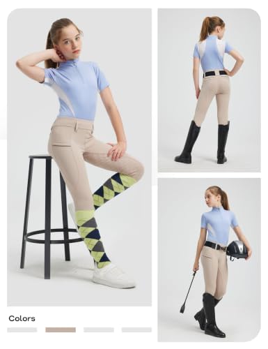 Image of FitsT4 Sports Girls Horse Riding Pants Full Seat Equestrian Pants Pockets