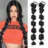 RUSTAMM Bubble Ponytail Wig Synthetic Braided Extensions with Hair Ties Hair Band Hairpieces for Women Girls DIY Daily Wear Hair Accessories (black)
