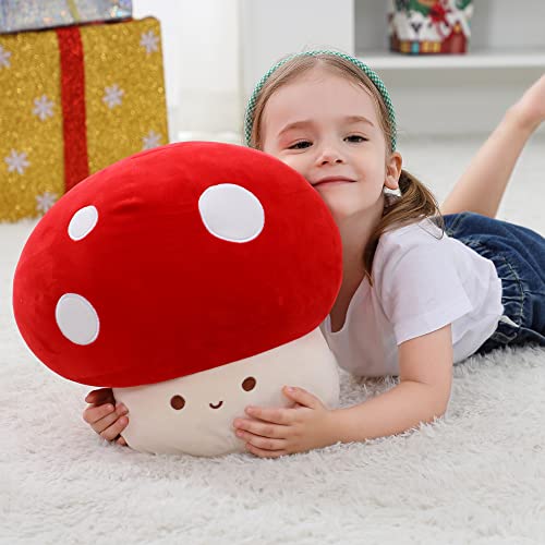 Image of WeBingo Mushroom Plush Pillow, 12 in Cute Mushroom Decor Stuffed Animal Toy | Giant Soft Stuffy for Girl Boy Adult Birthday Christmas Valentine's Day Gifts