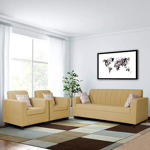Image of Adorn India Rio Highback 3+1+1 5 Seater Sofa Set (Beige) (3 Year Warranty)
