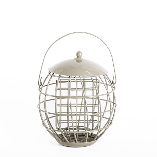 Image of Happy Beaks Orbital Squirrel Proof Bird Feeder Sage Green Steel Cage Fat Ball Peanut Seed Suet Feeder Weatherproof Garden Bird Feeding Station (Suet Feeder x1)