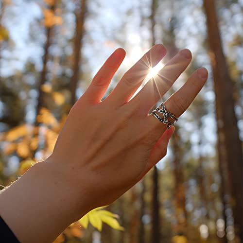 Image of Mytys Vintage Wide Ring Classic Black Marcasite Crystal Rows Statement Silver Chunky Rings