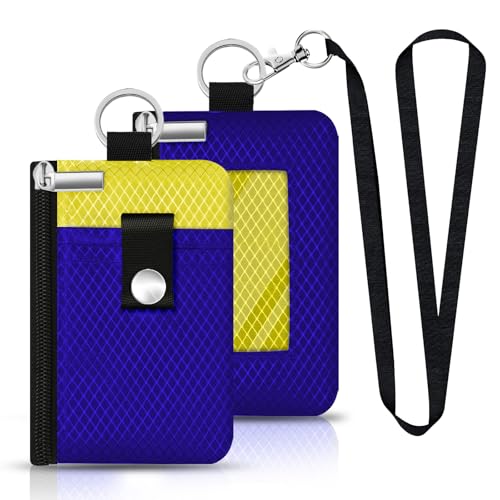 Image of Minimalist RFID Blocking Small Wallet with ID Window,WaterResistant Zip Id Case Wallet with Lanyard Keychain for Cards,Cash,Travel,Women,Men (Sapphire Blue /Lemon Yellow)
