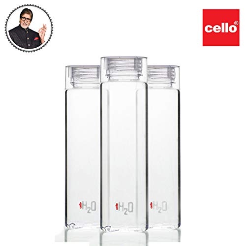 Image of CELLO H2O Round Water Bottle Set of 3, 1000ml, Clear | BPA Free, Unbreakable & Reusable | Leakproof Silicone Lid Fridge Set of PET Water Bottle For Kitchen, Office, School, College, Travel & Gifting