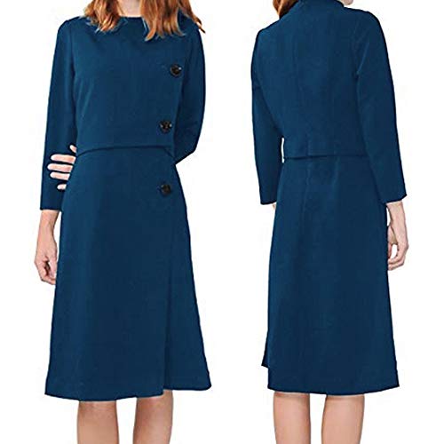 Women\'s Solid Formal Office Business Work Skirt Suit Set Tops + Ｗrist Sleeve Pencil Midi Dress Outfits (Green, M) - Thumbnail 3