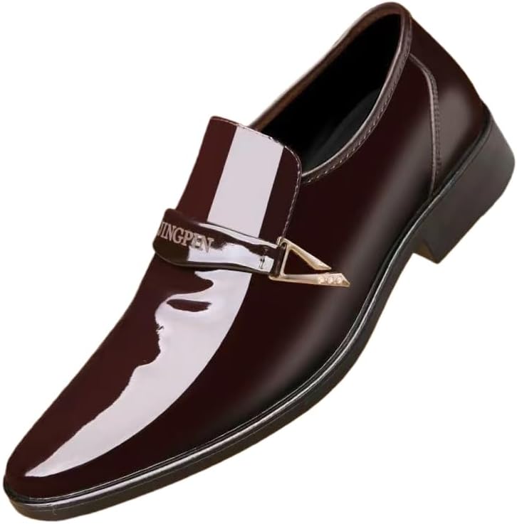 Men's Fashionable Business Shoes - Low Heel Pointed-Toe Glossy Casual Shoes - Comfortable and Lightweight - Suitable for Formal wear and Work