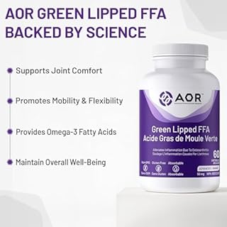 AOR Green Lipped FFA Mussel Omega-3 Supplement, 60 Softgels - Joint Comfort & Active Lifestyle, Free Fatty Acids Extract from Green Lipped Mussels, Non-GMO, Gluten-Free and Absorbable