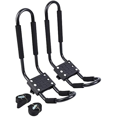 Honhill 1 Pair Kayak Roof Rack J Bars Rack Kayak Carrier Canoe Boat Surf Ski Roof Top Mounted for Car SUV Crossbar Cover