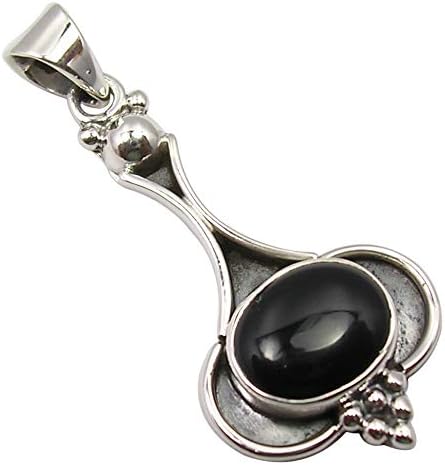 Sterling Silver Black Onyx tcw 2.7 Necklace Pendant 1.5"