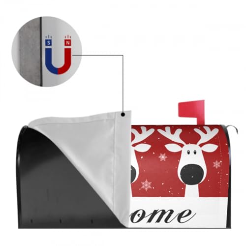 Image of Christmas Reindeer Mailbox Cover Magnetic, Welcome Winter Snowflakes Xmas Elk Mailbox Wrap, Standard Size 21x18 Inch Waterproof Letter Post Cover for Garden Yard Outdoor Outside Decor