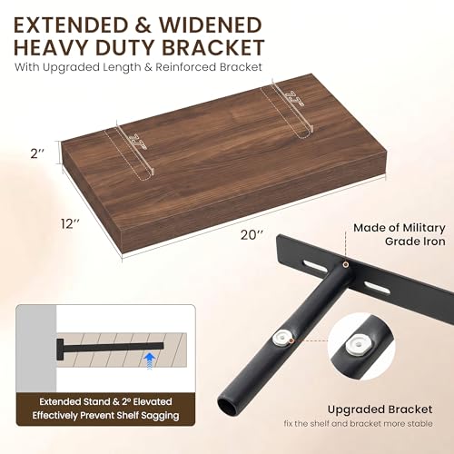 Image of Dreamland 20 inch Floating Shelves for Wall,12 inch Deep Thicker Floating Shelves,Wall-Mounted Shelves for Bedroom,Living Room,Kitchen,Bathroom,Walnut - Set of 2
