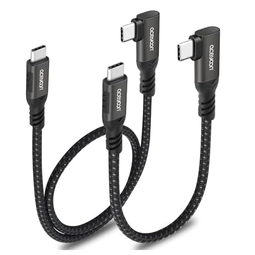 aceyoon 240W Cavo USB C Corto, 15cm+50cm Cavo USB C a USB C Cavo di Ricarica Rapida PD da 5A Angolo USB C 90 Gradi con Chip E-Maker per iPhone 16 15 Pro Max, per MacBook, per Galaxy, per Huawei