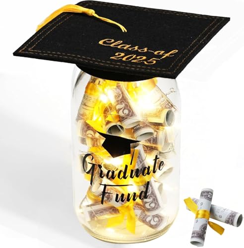 2025 Graduation Gifts, Personalized Name Graduation Mason Jar, Filled with Money & Class of 2025 Cap...