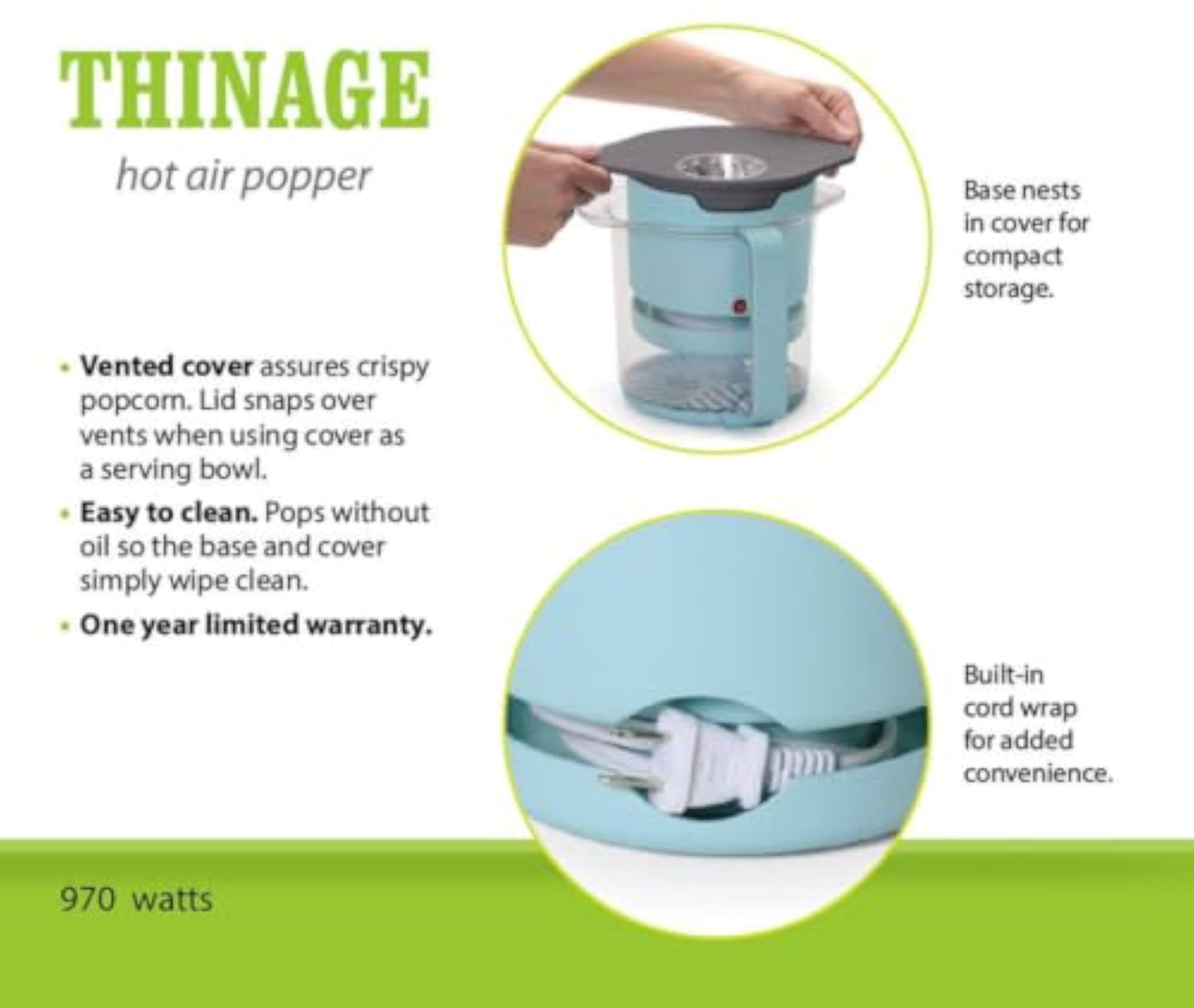Electric Hot Air Popcorn Maker, Oil-Free Machine