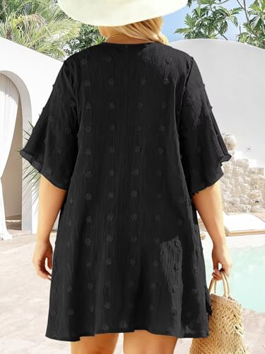 Image of DOLNINE Plus-Size-Cardigan for Women Short Sleeve Lightweight Summer Kimono Cardigan Casual Loose Beach Cover Up