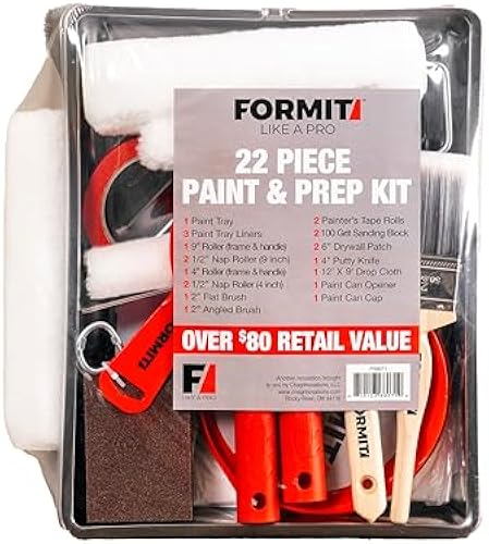 Formit Paint Roller Kit - Complete Painting Prep Set, Includes Paint Rollers and Tray, Paint Brushes, and Wall Repair Kit - Paint Brush Kit for House Painting (22-Piece Set)