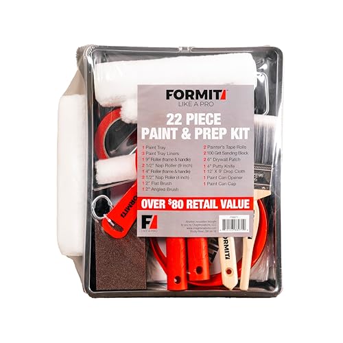 Formit Paint Roller Kit - Complete Painting Prep Set, Includes Paint Rollers and Tray, Paint Brushes, and Wall Repair Kit - Paint Brush Kit for House Painting (22-Piece Set)