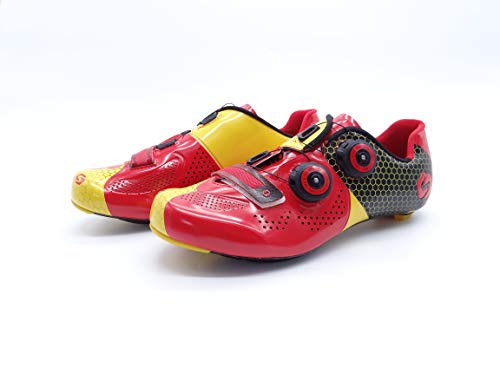 Sidebike Cycling Road Biking Shoes With Carbon Fiber Soles - 3 Bolt Cleat Compatible (Red/Yellow, Eu45/Us12/29Cm) #TOP4