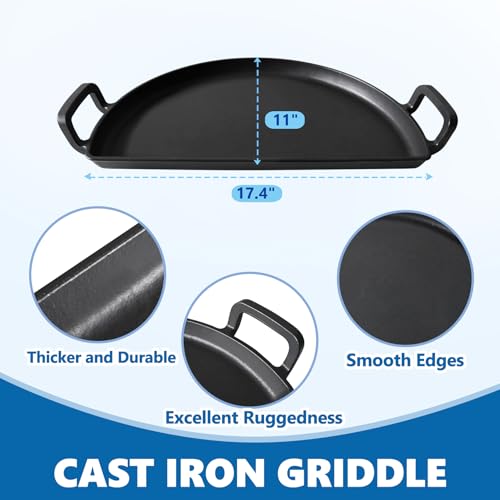 Image of SafBbcue Cast Iron Half Moon Griddle Pan for Weber 22 inch Kettle Charcoal Grill Parts, Half Moon Cooking Grate for Slow n Sear, VEVOR, Kamado, Big Green Egg 22 inch Charcoal Kettle Grill Accessories