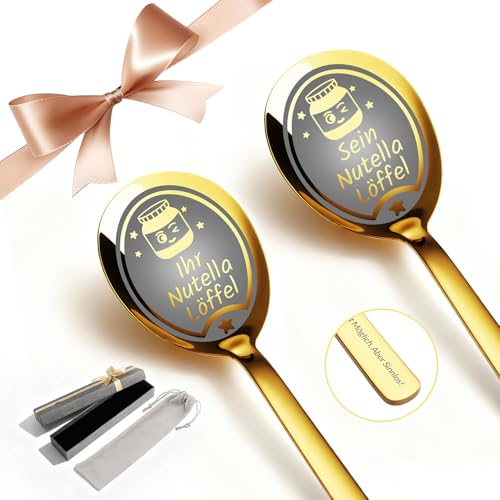 CGFN Hochzeitstag Geschenk für Frauen Männer 2 Stück Gold Löffel Personalisierter für Nutella,20.3cm,Jahrestag Geschenk Paare zu Weihnachten...