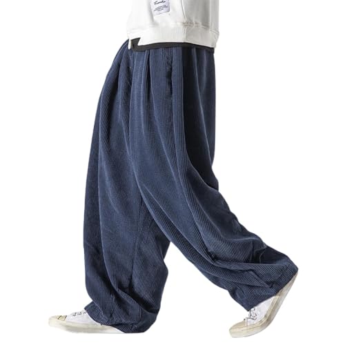 Mifeiwukawa Herenbroek, wijde been baggy cord Japanse broek, winter baggy broek, losse hip hop harem, marineblauw, XXL