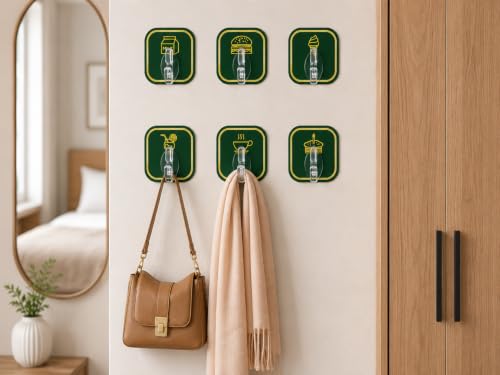 Image of 6 PCS Self Adhesive Wall Hooks Heavy Duty Waterproof Oil Proof No Drill Wall Hanger for Bathroom Kitchen Office Bedroom Coat Towel Keys Bags (6 Pcs, Green Color)