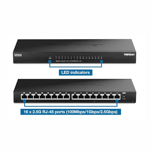 TRENDnet 16-Port Unmanaged 2.5G Desktop Network Ethernet Switch, TEG-S3160, 16 x 2.5Gb RJ-45 Ports, 80Gbps Switching Capacity, NDAA TAA Compliant, Lifetime Protection, Black by TRENDnet - Image 6