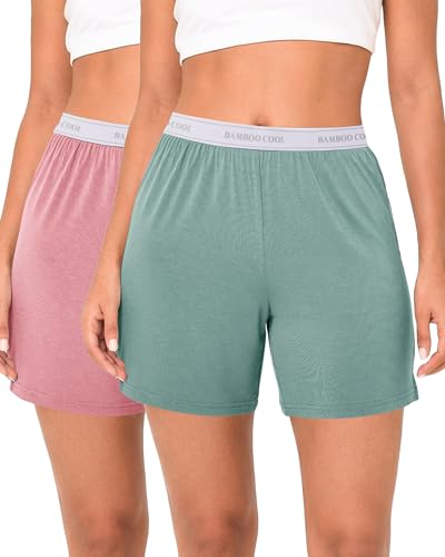 Image of BAMBOO COOL Womens Pajama Shorts Elastic Waistband Pj Pants Leg Opening Lounge Sleep Shorts, 2 Pack
