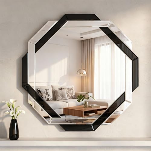 Vercraft Bathroom Mirror Black Decorative Beveled Edge Frameless Mirror 24"X24"