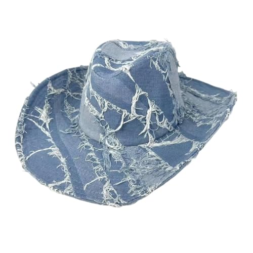 Sombrero unisex de verano con protección de flecos, sombrero de granjero vintage, azul claro, 6 7/8 / 7 1/8
