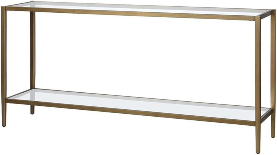Pemberly Row Contemporary 64" Brushed Brass Finish Metal/Glass Console Table