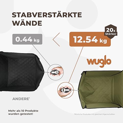 WUGLO Extra Stabiler Hunde Autositz – Hochwertiger Auto Hundesitz für kleine Hunde bis 12 kg – Verstärkte Wände und 3 Gurte – Wasserdichter Hundeautositz für Rück- und Vordersitz
