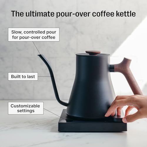 Image of Fellow Stagg EKG Pro Gooseneck Electric Kettle for Pour-Over Coffee, Tea | Precise Temp Control, Brew Timer, Scheduling, Temp Hold, LCD Display, Walnut Handle, Matte Black, 0.9 Liter