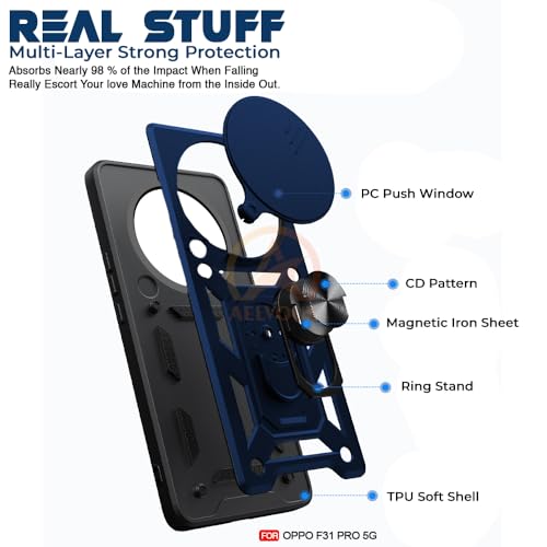 Image of Armor Bumper Back Cover Case for Oppo F31 Pro 5G Rotating Camera Cover, Ring Holder & Kickstand | Heavy Duty & 360 Degree Protection Oppo F31 Pro 5G Back Cover (Blue)