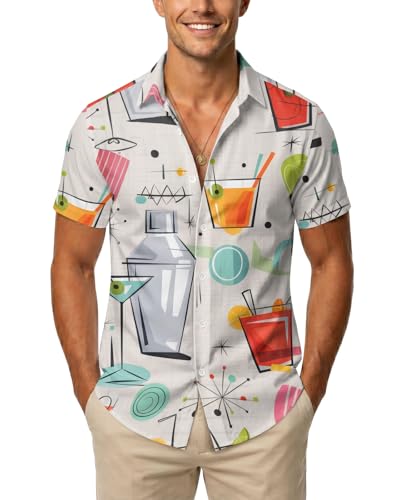 Image of 99TIMORO Tropical Printed Men's Hawaiian Shirts Short Sleeve Top | Culture Character Button Down Shirt Lightweight Breathable Beach Vacation Business Casual Summer Gifts Classic Fit