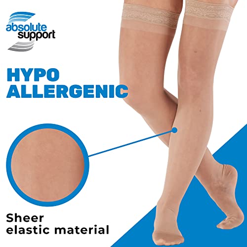 ABSOLUTE SUPPORT (2 Pairs) Made in USA - Thigh High Compression Dress Stockings with Silicone Border for Women 15-20mmHg | For Improving Blood Circulation - Nude & Beige, Medium3